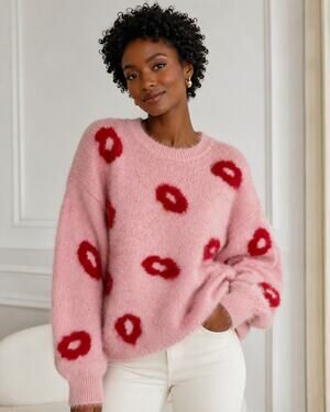 Grace + Karma Valentine’s Pink Red Lips Eyelash Sweater XL NWT
